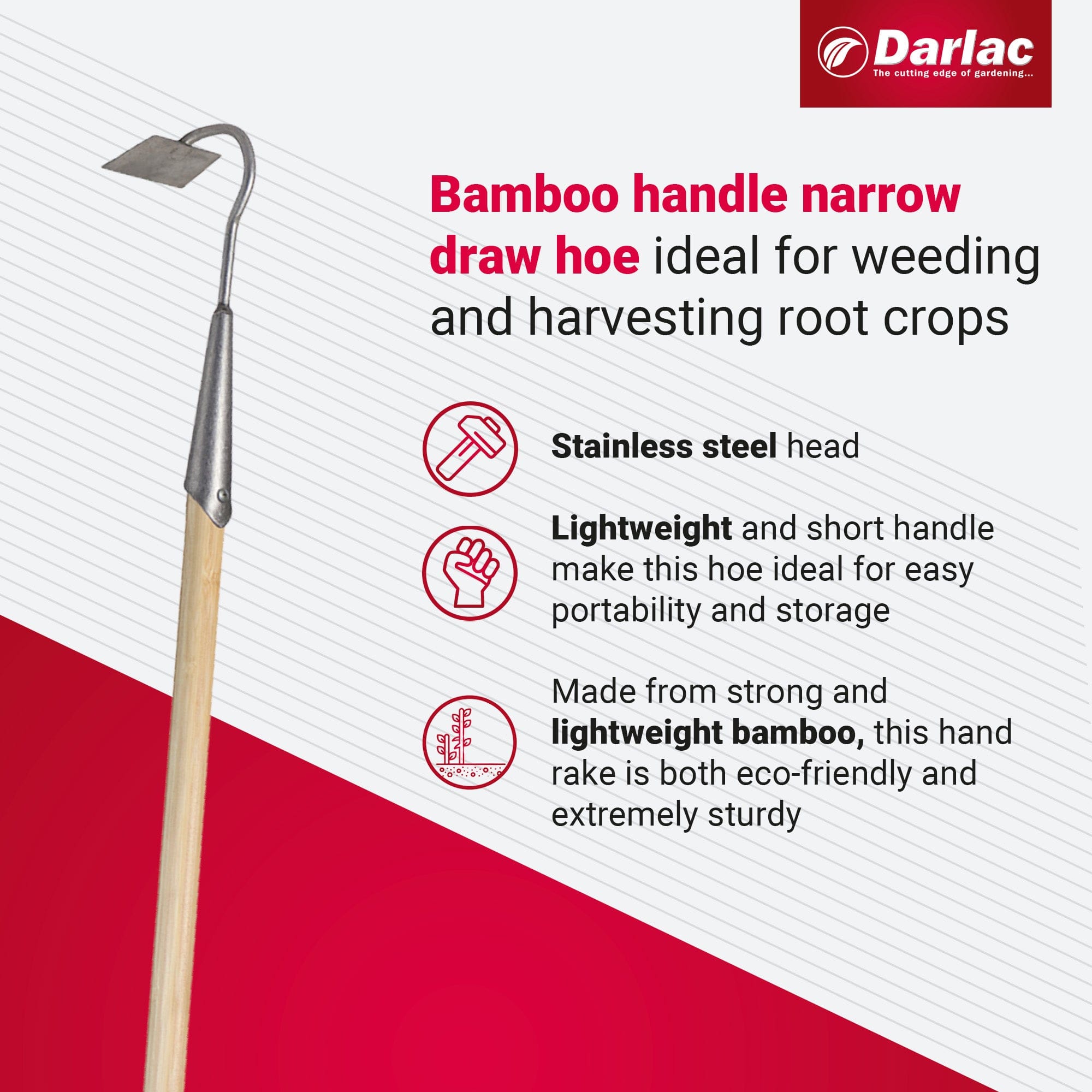 Darlac Bamboo Narrow Draw Hoe Short Handle